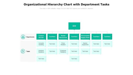 Organizational Hierarchy Chart With Department Tasks Ppt PowerPoint Presentation Pictures Format Ideas