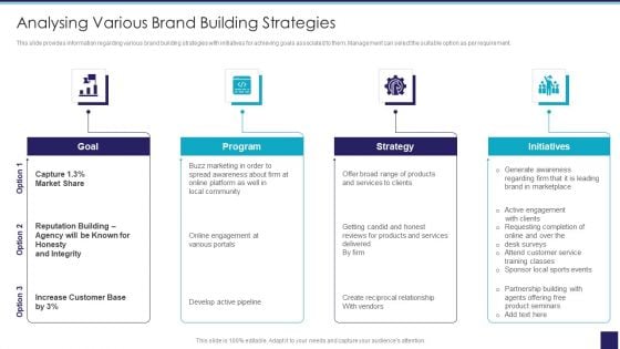 Organizational Issue Resolution Tool Analysing Various Brand Building Strategies Mockup PDF