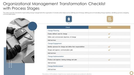 Organizational Management Transformation Checklist With Process Stages Ideas PDF