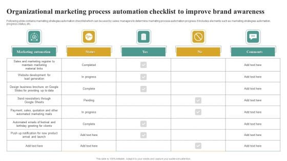 Organizational Marketing Process Automation Checklist To Improve Brand Awareness Clipart PDF Organizational Marketing Process Automation Checklist To Improve Brand Awareness Clipart PDF