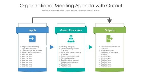 Organizational Meeting Agenda With Output Ppt Inspiration Graphics Example PDF