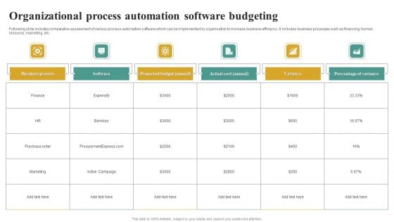 Organizational Process Automation Software Budgeting Background PDF