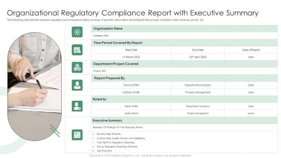 Organizational Regulatory Compliance Report With Executive Summary Slides PDF