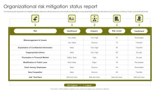 Organizational Risk Mitigation Status Report Pictures PDF