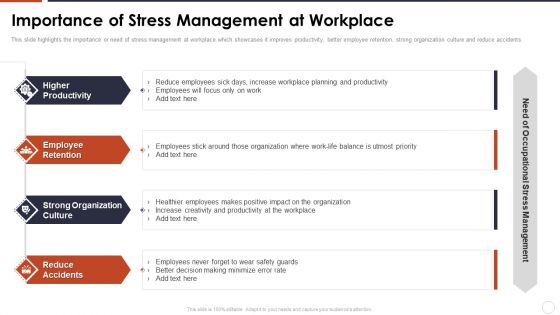 Organizational Stress Management Tactics Importance Of Stress Management At Workplace Brochure PDF