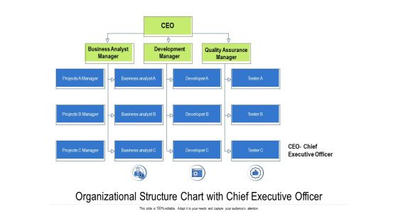 Organizational Structure Chart With Chief Rxecutive Officer Ppt PowerPoint Presentation Model Graphics Template PDF