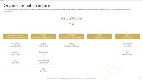 Organizational Structure Skin Care And Beautifying Products Company Profile Brochure PDF Organizational Structure Skin Care And Beautifying Products Company Profile Brochure PDF