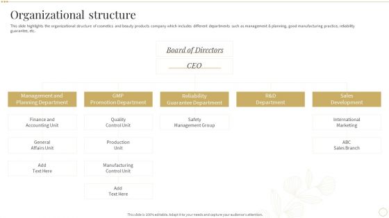 Organizational Structure Skin Care And Beautifying Products Company Profile Brochure PDF