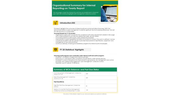 Organizational Summary For Internal Reporting On Yearly Report One Pager Documents