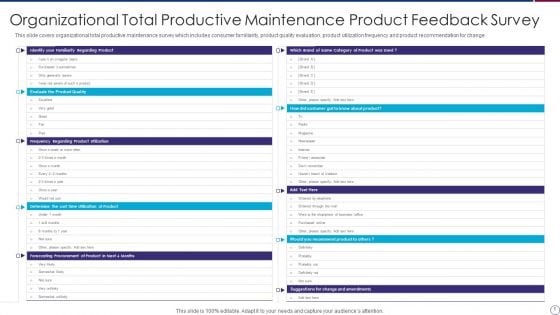 Organizational Total Productive Maintenance Product Feedback Survey Clipart PDF