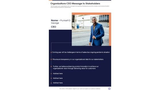Organizations CEO Message To Stakeholders One Pager Documents Organizations CEO Message To Stakeholders One Pager Documents