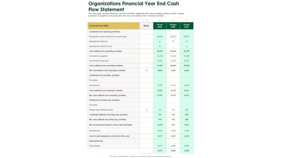 Organizations Financial Year End Cash Flow Statement One Pager Documents