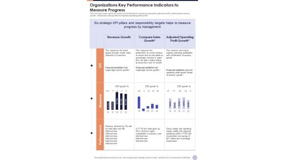 Organizations Key Performance Indicators To Measure Progress One Pager Documents