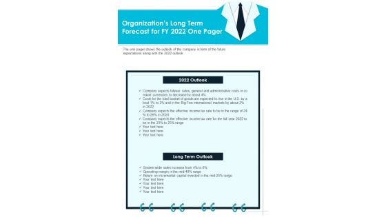 Organizations Long Term Forecast For FY 2022 One Pager PDF Document PPT Template