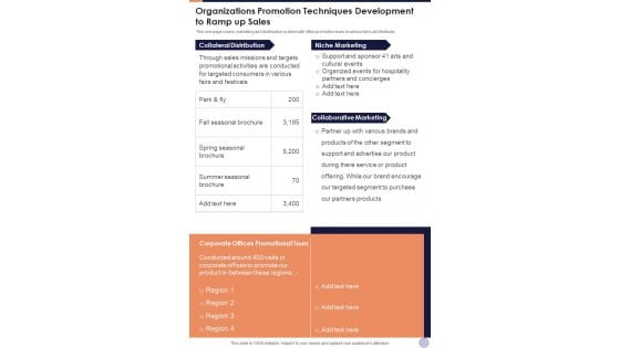 Organizations Promotion Techniques Development To Ramp Up Sales One Pager Documents