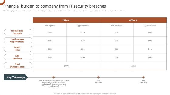 Organizations Risk Management And IT Security Financial Burden To Company From IT Security Breaches Brochure PDF