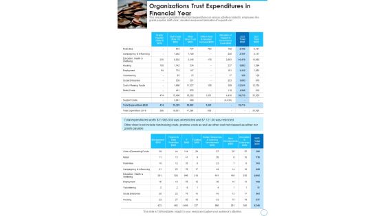 Organizations Trust Expenditures In Financial Year Template 136 One Pager Documents