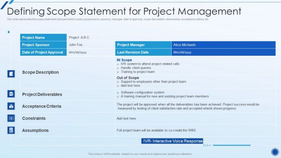 Organizing Action Plan For Successful Project Management Defining Scope Statement For Project Management Diagrams PDF