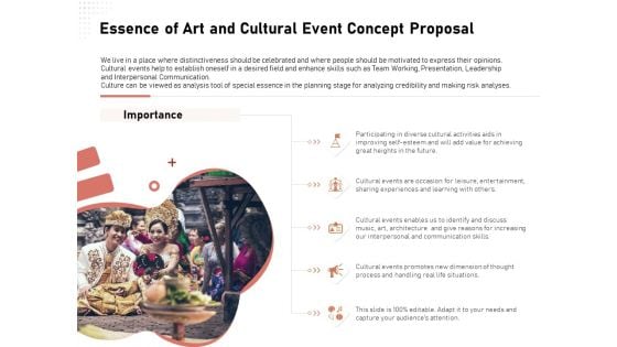 Organizing Perfect Arts Culture Festival Essence Of Art And Cultural Event Concept Proposal Formats PDF