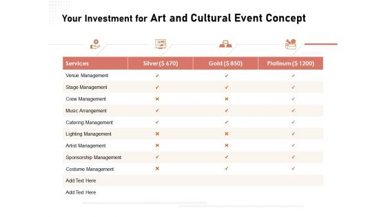Organizing Perfect Arts Culture Festival Your Investment For Art And Cultural Event Concept Ppt Slides Background Image PDF Organizing Perfect Arts Culture Festival Your Investment For Art And Cultural Event Concept Ppt Slides Background Image PDF