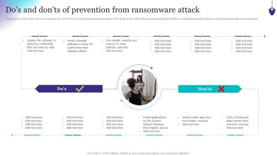 Organizing Security Awareness Dos And Donts Of Prevention From Ransomware Diagrams PDF