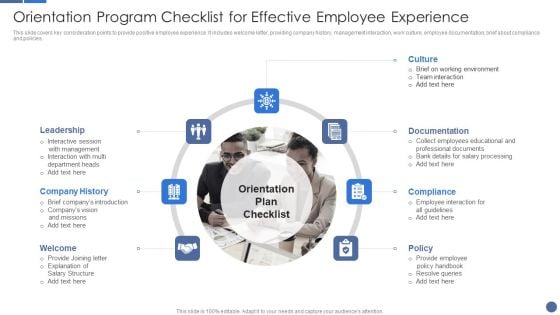 Orientation Program Checklist For Effective Employee Experience Introduction PDF