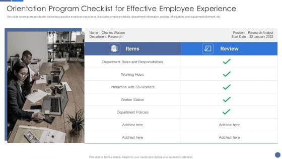 Orientation Program Checklist For Effective Employee Experience Slide Rules PDF