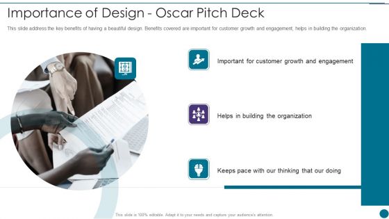 Oscar Capital Raising Pitch Deck Importance Of Design Oscar Pitch Deck Mockup PDF