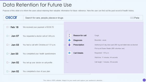 Oscar Healthcare Data Retention For Future Use Ppt Outline Gallery PDF