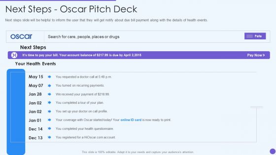 Oscar Healthcare Next Steps Oscar Pitch Deck Ppt Inspiration Files PDF