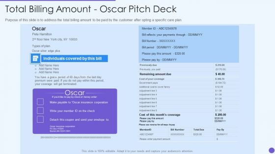 Oscar Healthcare Total Billing Amount Oscar Pitch Deck Ppt Infographics Rules PDF