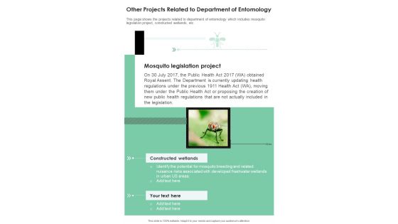 Other Projects Related To Department Of Entomology One Pager Documents