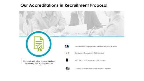 our accreditations in recruitment proposal ppt powerpoint presentation inspiration diagrams