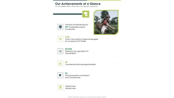 Our Achievements At A Glance One Pager Documents