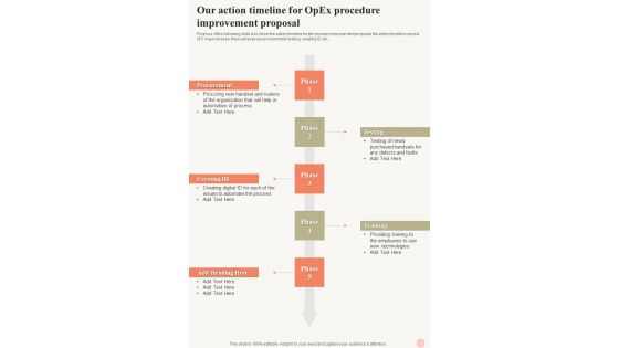 Our Action Timeline For Opex Procedure Improvement Proposal One Pager Sample Example Document Our Action Timeline For Opex Procedure Improvement Proposal One Pager Sample Example Document