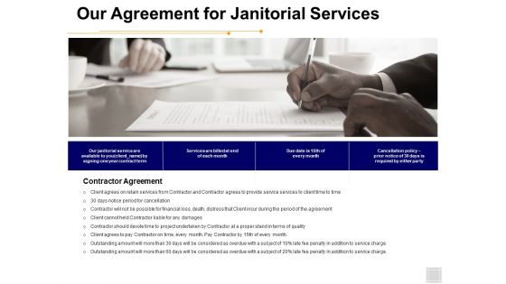 Our Agreement For Janitorial Services Ppt PowerPoint Presentation Professional Graphics Design