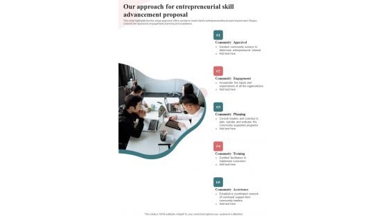 Our Approach For Entrepreneurial Skill Advancement Proposal One Pager Sample Example Document