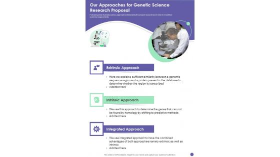 Our Approaches For Genetic Science Research Proposal One Pager Sample Example Document