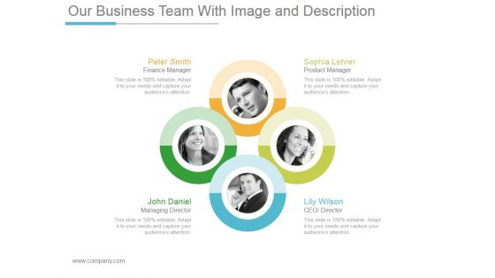 Our Business Team With Image And Description Ppt PowerPoint Presentation Designs Download