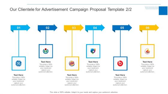 Our Clientele For Advertisement Campaign Proposal Template Background PDF