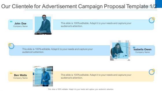 Our Clientele For Advertisement Campaign Proposal Template Communication Formats PDF