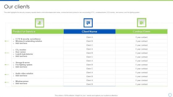 Our Clients Security And Surveillance Company Profile Graphics PDF