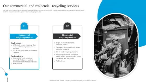 Our Commercial And Residential Recycling Services Waste Disposal Services Proposal Portrait PDF