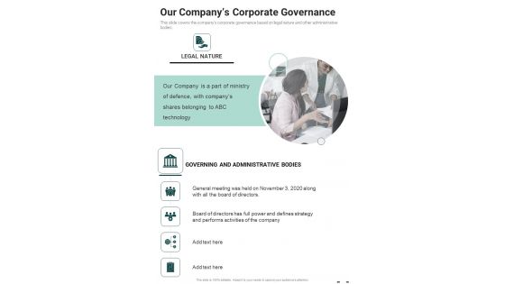 Our Companys Corporate Governance One Pager Documents Our Companys Corporate Governance One Pager Documents