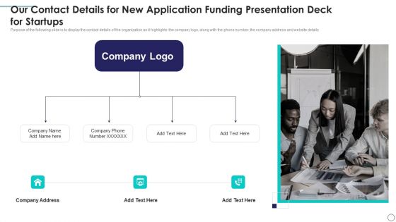 Our Contact Details For New Application Funding Presentation Deck For Startups Sample PDF