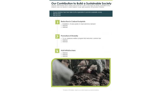 Our Contribution To Build A Sustainable Society One Pager Documents