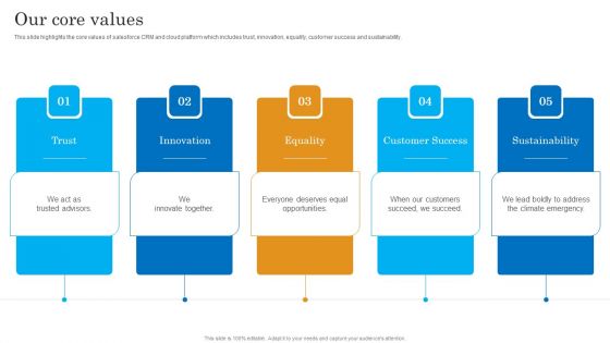 Our Core Values Salesforce Business Profile Background PDF