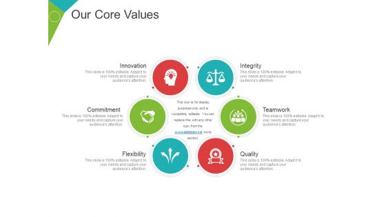 Our Core Values Template 2 Ppt PowerPoint Presentation Icon Design Ideas