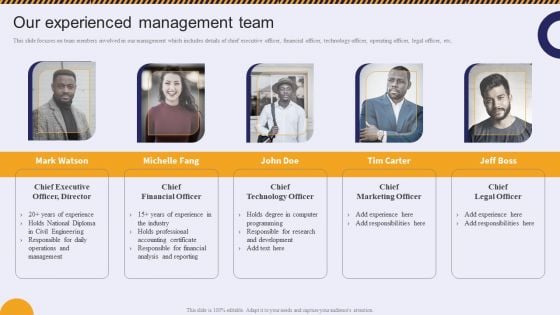 Our Experienced Management Team Residential And Commercial Building Construction Information PDF Our Experienced Management Team Residential And Commercial Building Construction Information PDF