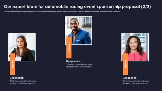 Our Expert Team For Automobile Racing Event Sponsorship Proposal Brochure PDF